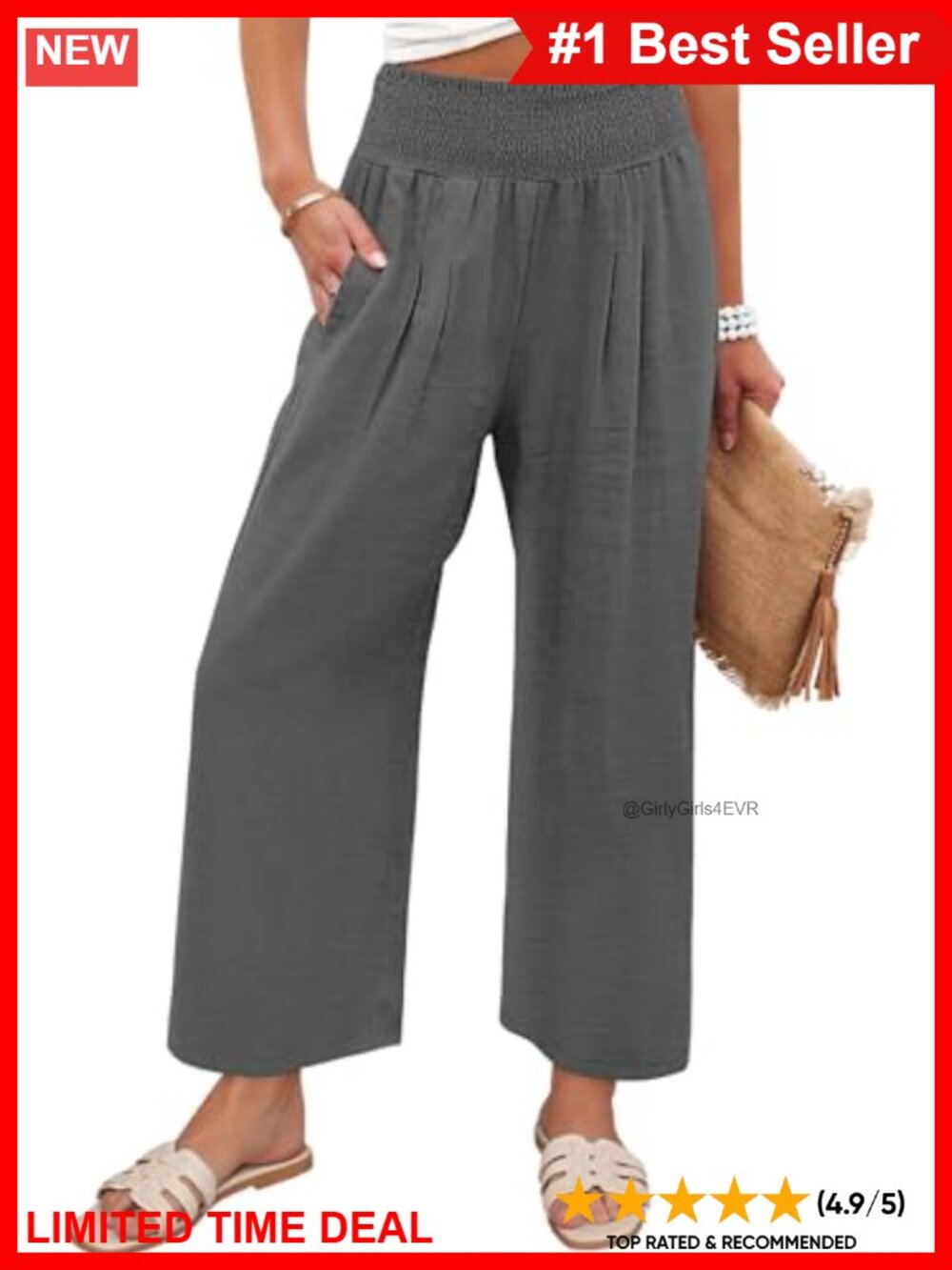 Wide Leg Palazzo Pants High Waisted Flowy Beach Lounge Trousers with Pockets